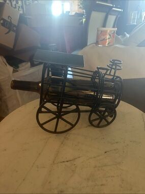 Decorative Black Metal Wine Bottle Cart Holder